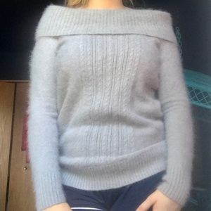 Off the shoulder light grey sweater